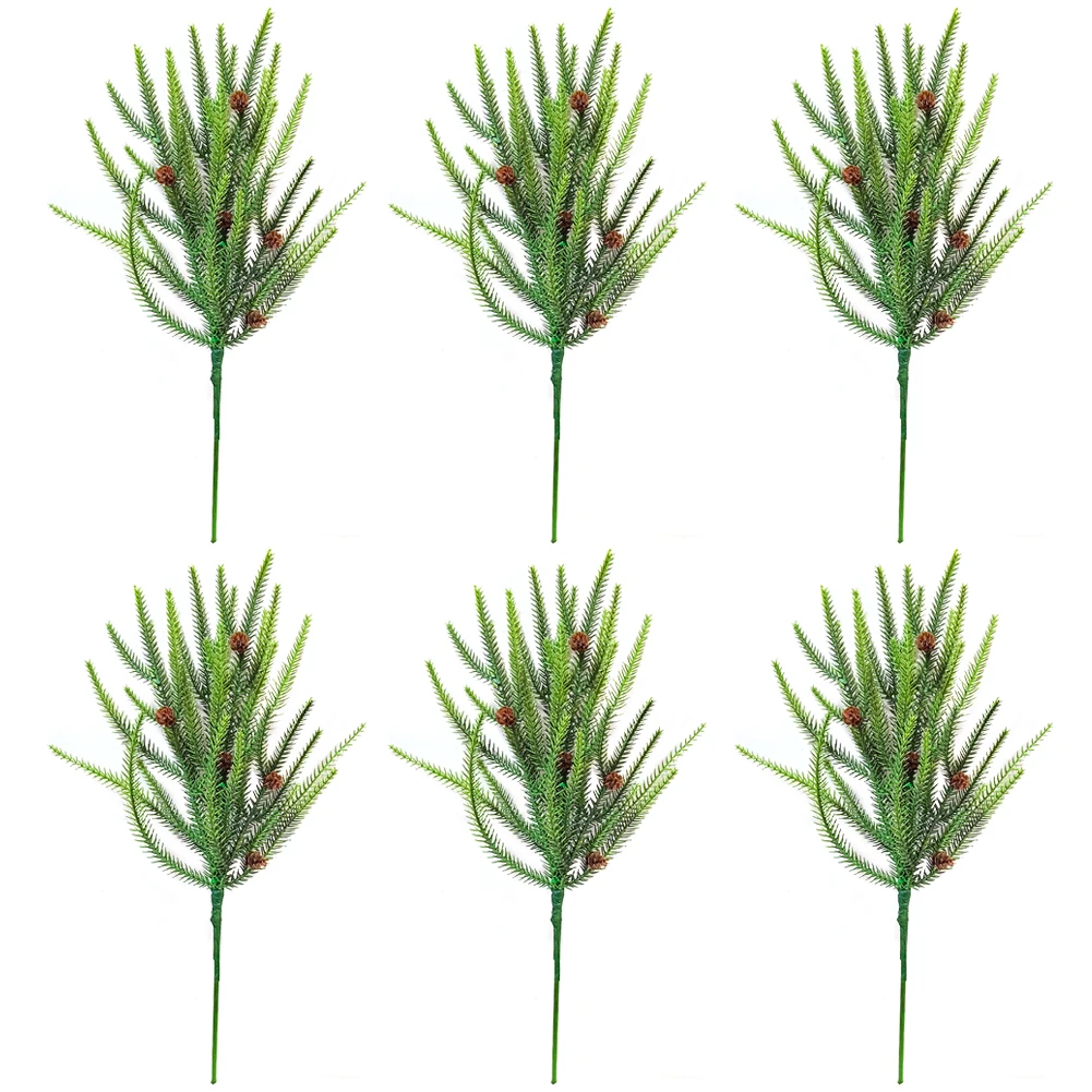 

Искусственные сосновые ветви с соснами, 6 шт., искусственные зеленые стебли, пластиковые 45 см для Рождественского украшения дома