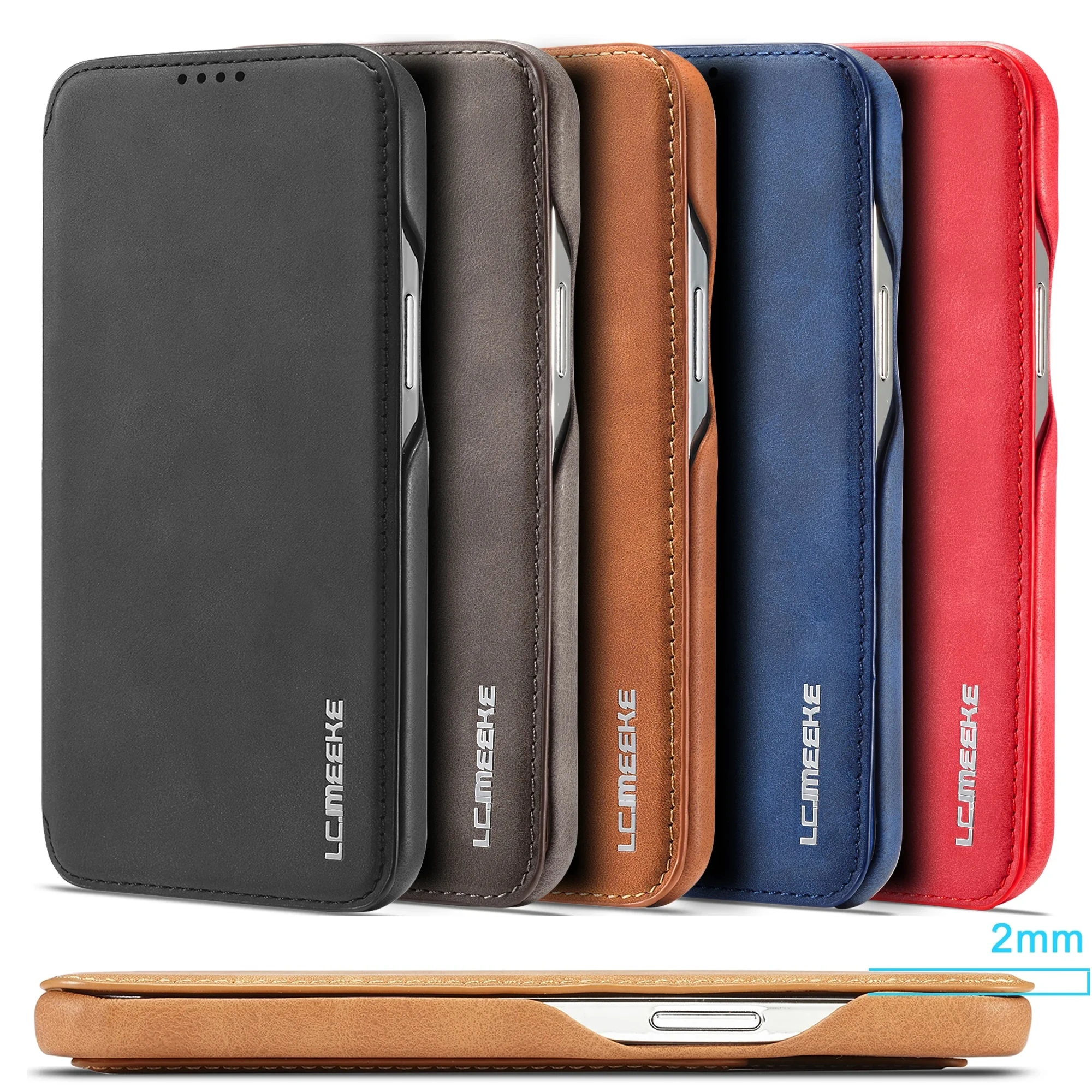 Deluxe Leather Flip Wallet Case with Magnetic Closure and Card Slots