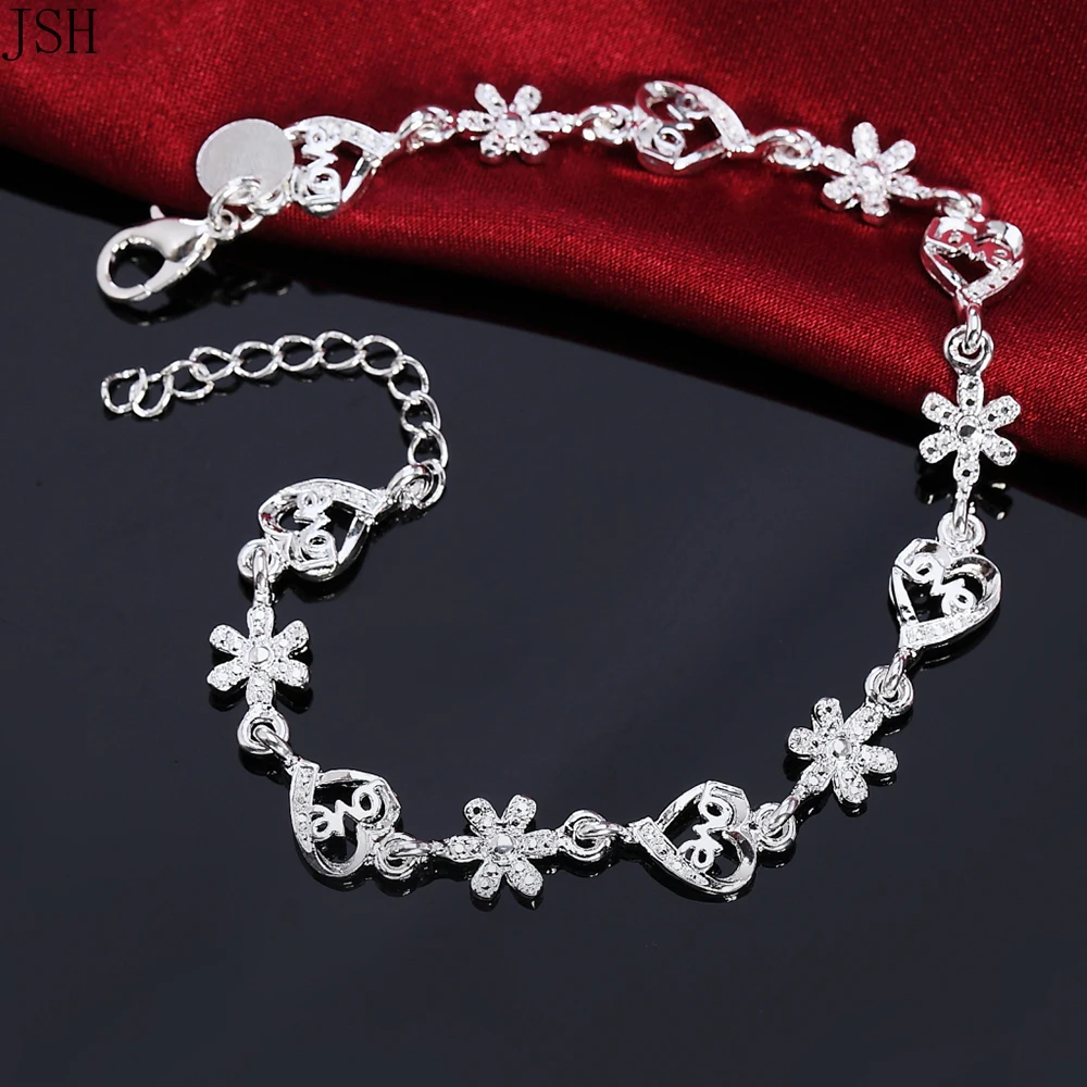 Beautiful for Women 925 Sterling Silver Bracelet Noble HEART Lovely Chain Fashion Wedding Party Cute Lady Nice Bracelet Jewelry