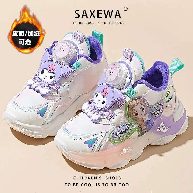 

New Winter Kuromi Kawaii Anime Sanrio Fleece Sneakers Girly Heart Cute Casual Light Shoes Lovely Birthday Gifts for Kids