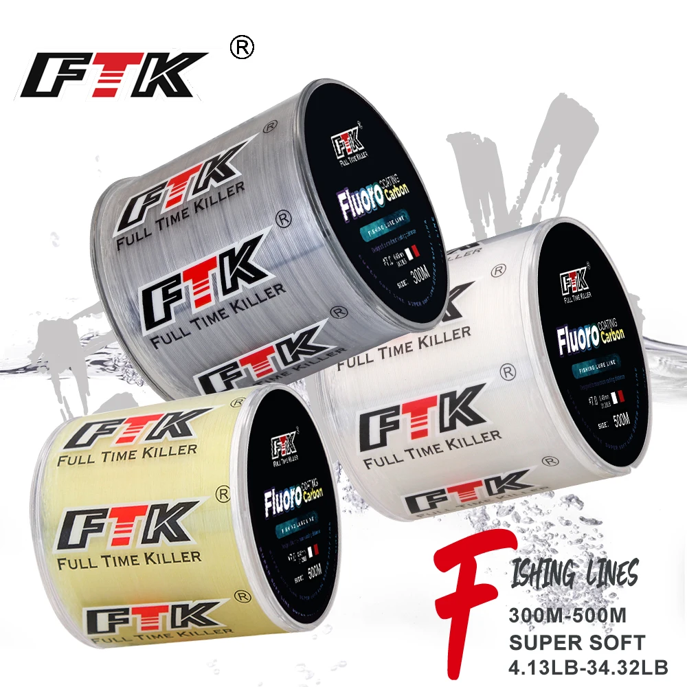 FTK 300/500m Fluorocarbon Coating Fishing Line 4.13LB-34.32LB Carbon Fiber Leader Line Fishing Lure Wire Sinking Japan