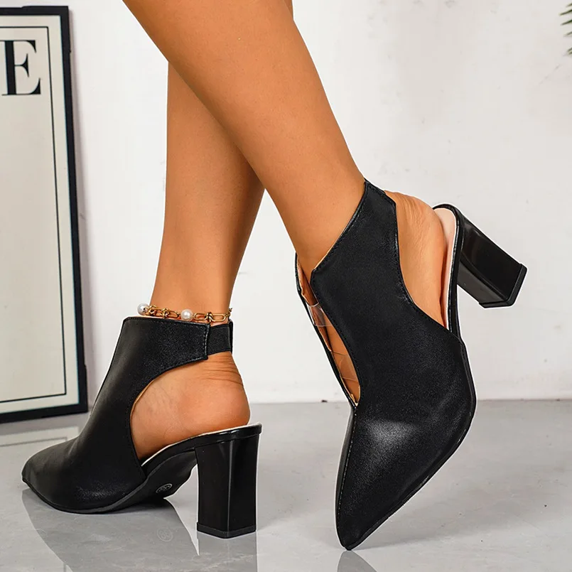 Contrast Color Baotou Sandals 2025 Fashion Pointed Toe Shallow Mouth Slip Strap Non-slip High Heels Women Sandals