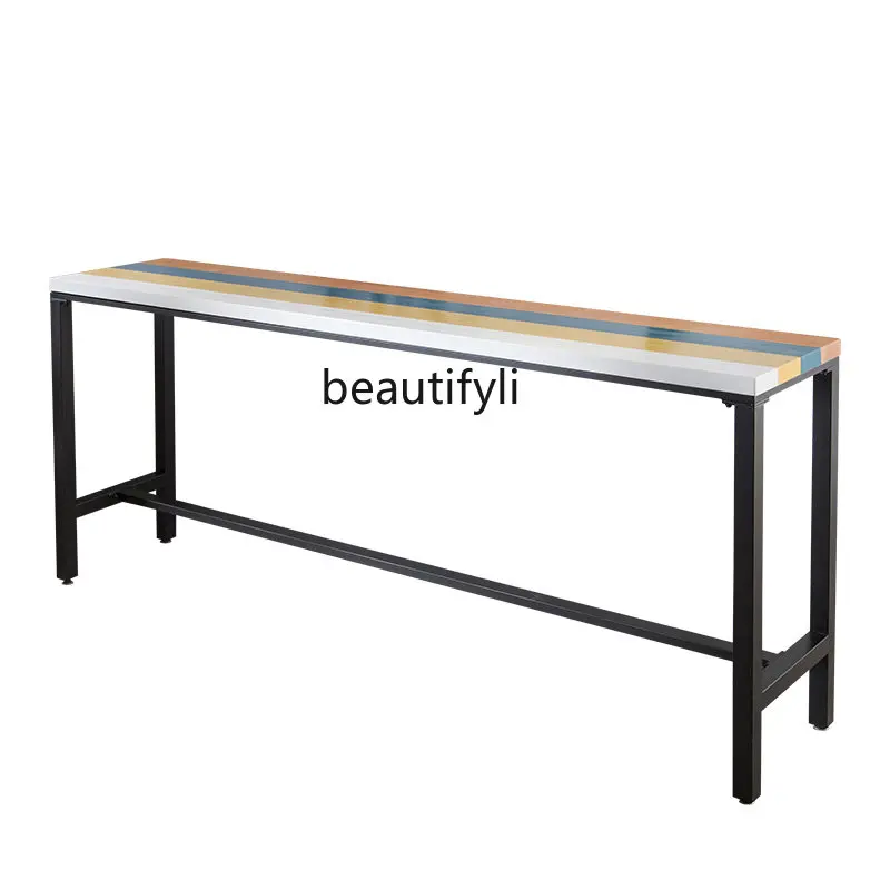 

zq Nordic Solid Wood Bar Counter Wall-Mounted Home Table and Chair Coffee Shop Milk Tea Shop Long Bar Counter High Bar Table