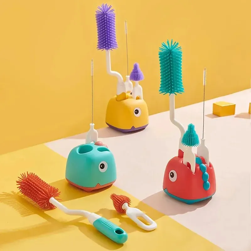 Bottle Cleaning Brush Silicone Baby Pacifier Straw Scrubber 360 Degree Glass Cup Washing Tool Set 3 PCS