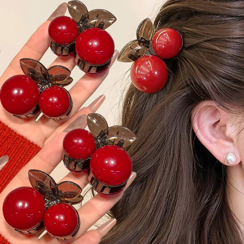Kirschrote Schleife, Samtstruktur, elegante Haarspange, modische, vielseitige Kanten-Haarnadel, süße, coole Kopfbedeckung, Haarschmuck für Mädchen