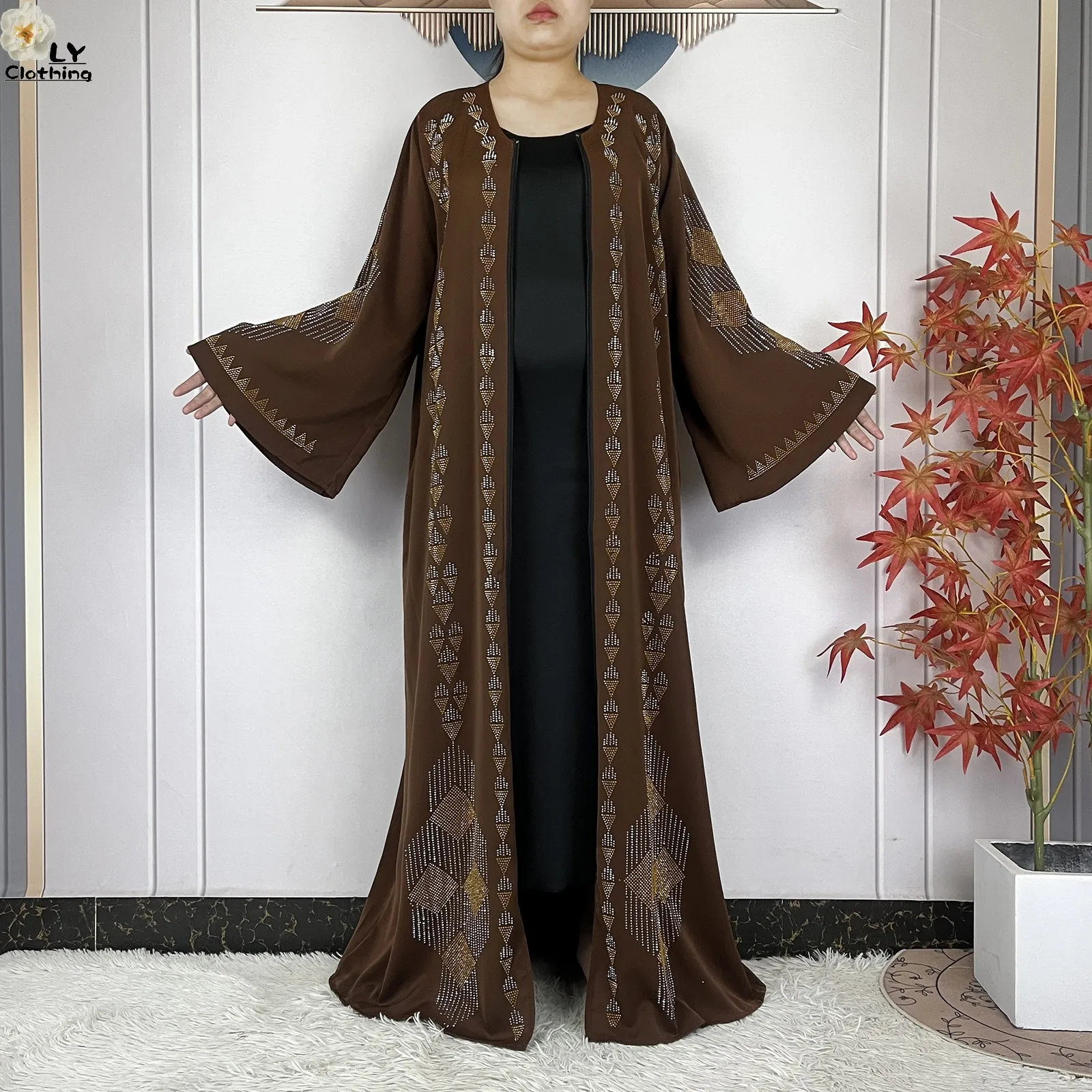 2025 Latest Muslim Women Long Sleeve Elegant Dresses Dubai Fashion Women Robe Open Chiffon Soft African Tradition Abaya Clothing 5