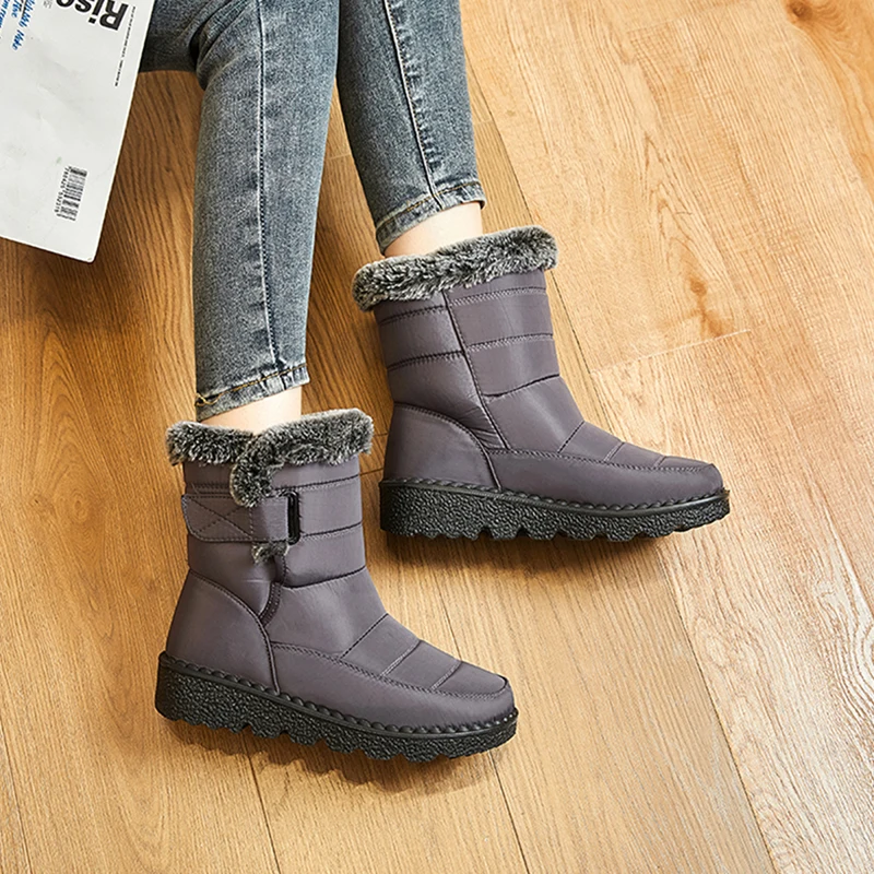 Faux Fur Waterproof Snow Boots for Men Outdoor Keep Warm Winter Shoes Mens Plush Platform Ankle Boots Cotton Padden Shoes