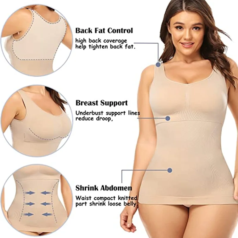 Plus Size Women Padded Camisas Shaper MISS MOLY Seamless Tummy Control Tanks Tops Corsets Back Smooth Underwear Shapewear Fajas