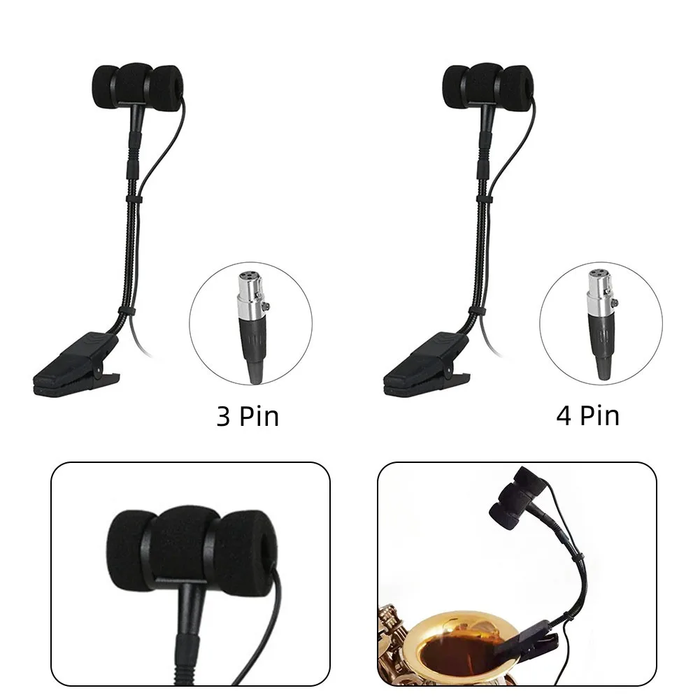 

Saxophone Microphone 3 Pin 4 Pin Wired Clip-on Sax Microphone Omnidirectional For Violin Electric Guitar Music Instrument