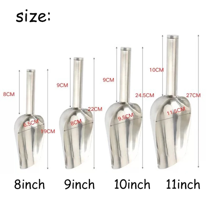 1Pcs Stainless Steel Ice Scoop Bar Pub Home Kitchen Ice Cubes Spice Sugar Flour Nut Scoop Kitchen Gadget Round Shovel, ice cube scoop