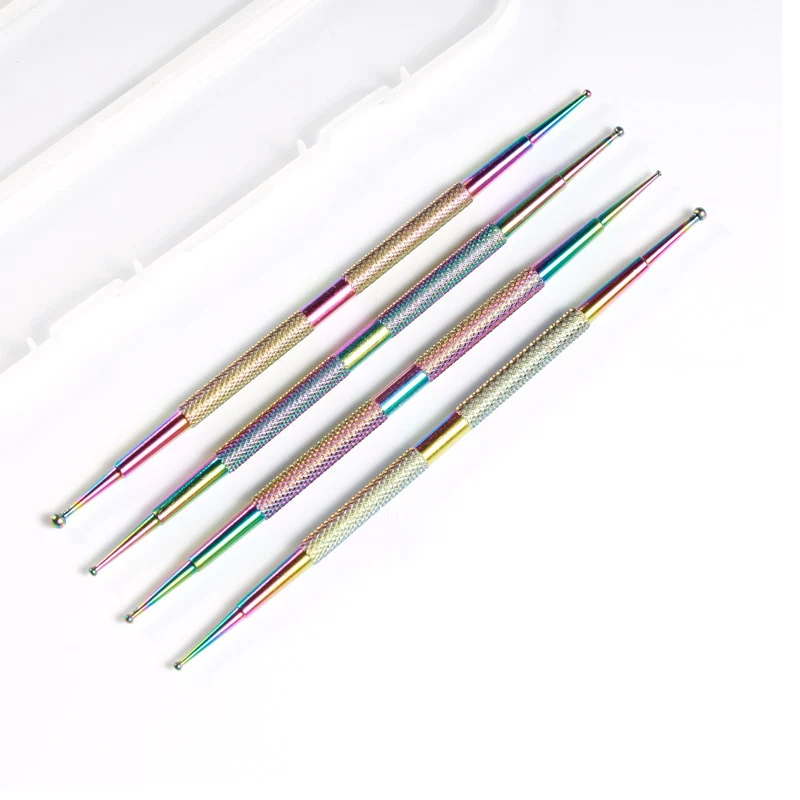 4pcs Nail Art Dotting Pen Dual Ended Stainless Steel Nail Art Liner Brushes UV Gel Dotting Painting Drawing Pen DIY Tools 3