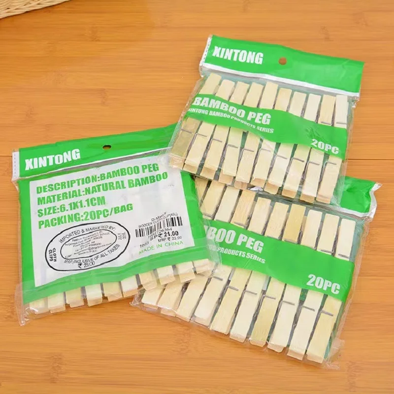 Natural Bamboo Clothes Pins Photo Clips 20 pcs
