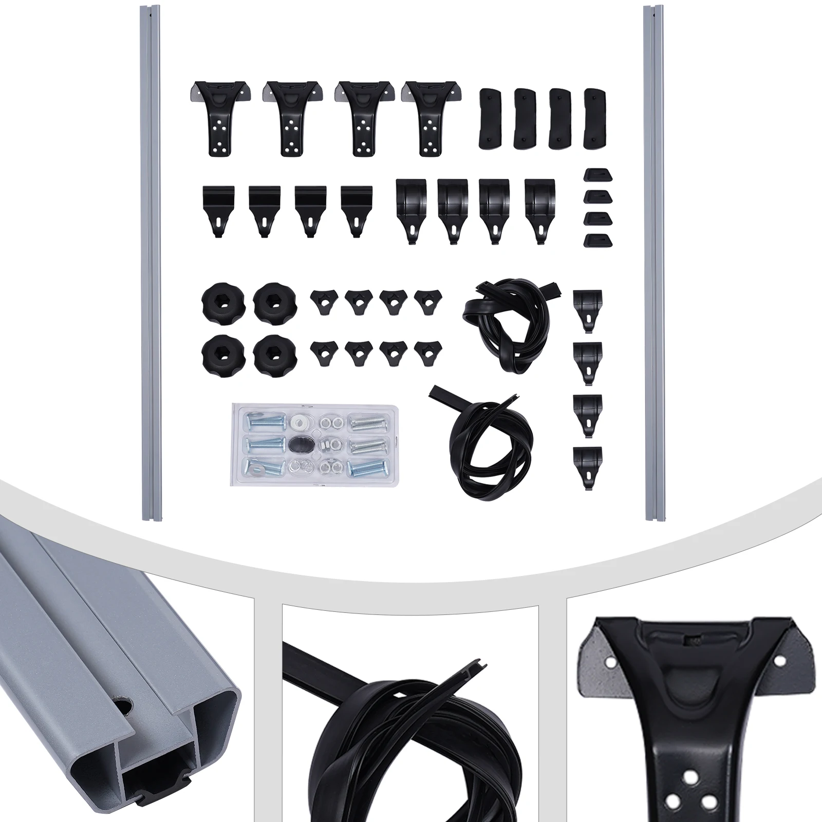 Universelle Dachträger-Kreuzstangen, Aluminiumlegierung, Auto-Dachstangen, 75 kg/165 lbs Belastung für SUV-Limousine, 122–130 cm Dachbreite, Schwarz/Silber – Detail 6