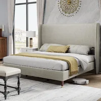 Queen Platform Bed Frame 51.2" High Headboard Tall Upholstered Beds/No Box Spring Required, Queen Bed Frame 1