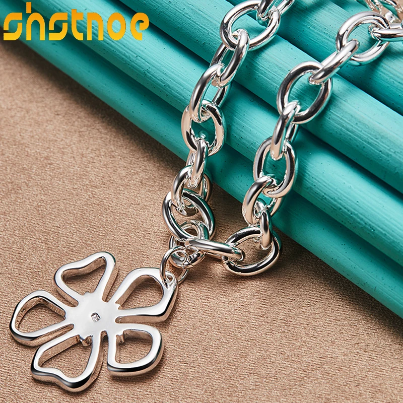 

SHSTONE 925 Sterling Silver Flower Pendant 18 Inch Chain Necklace For Women Party Engagement Wedding Fashion Charm Jewelry Gifts