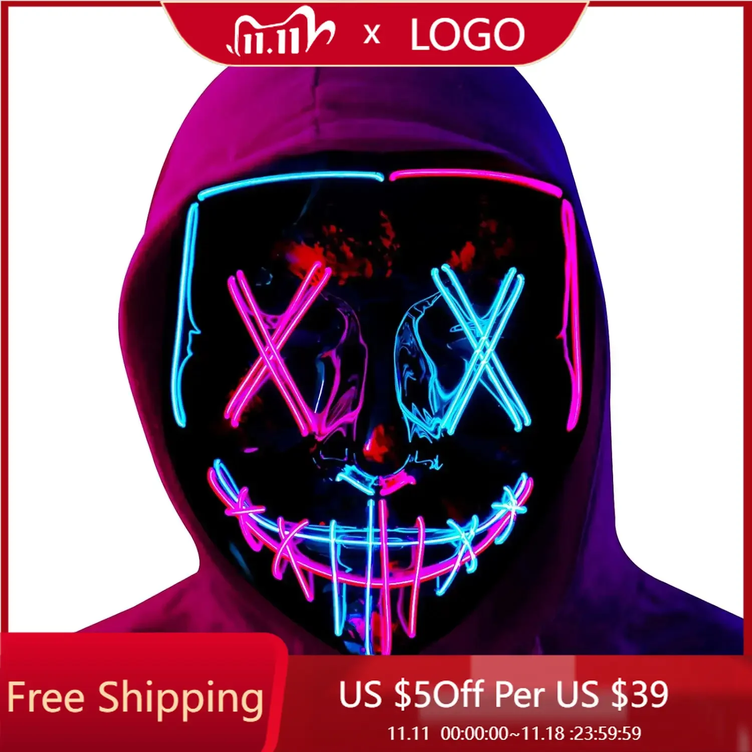 Poptrend Halloween Mask LED Light up Mask Scary mask for Festival Cosplay Halloween Costume Masquerade Parties Carnival Gift