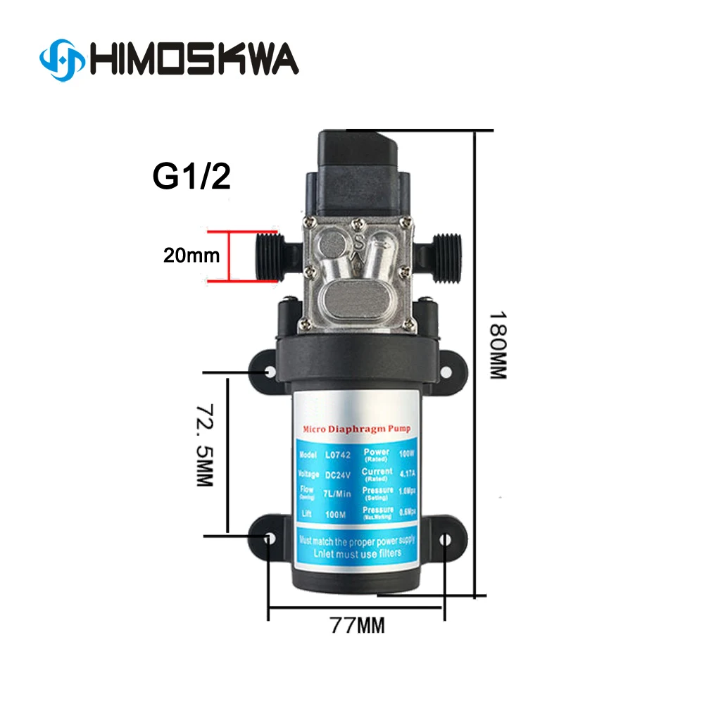 Bomba de Diafragma Elétrica Pequena Auto-escorvante Grande Fluxo Bombeamento Automático Impulsionador Doméstico 24v 100w