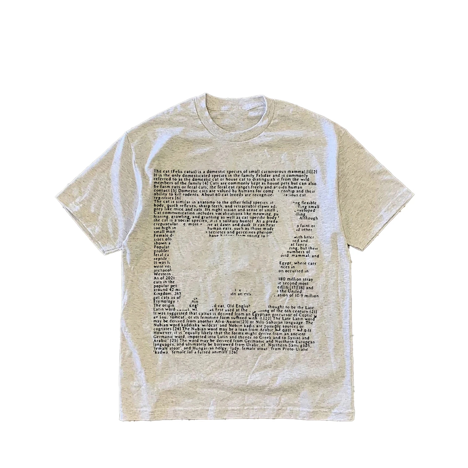 Letter&Kitten Print T-Shirt Summer Comfort Cute Short Sleeve Round Neck Cotton Top Women Man Lovers' Clothes Tee