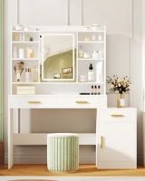 Туалетный столик Hzuaneri, большой столик с зеркалом, 3 ящиками и 1 шкафом, открытые многоуровневые полки, для спальни, гардероба