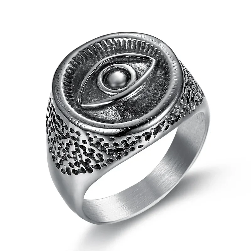 

CHUANGCHENG Personality Egyptian Culture Horus Eye Stainless Steel Men's Rings Jewelry Size 7-15