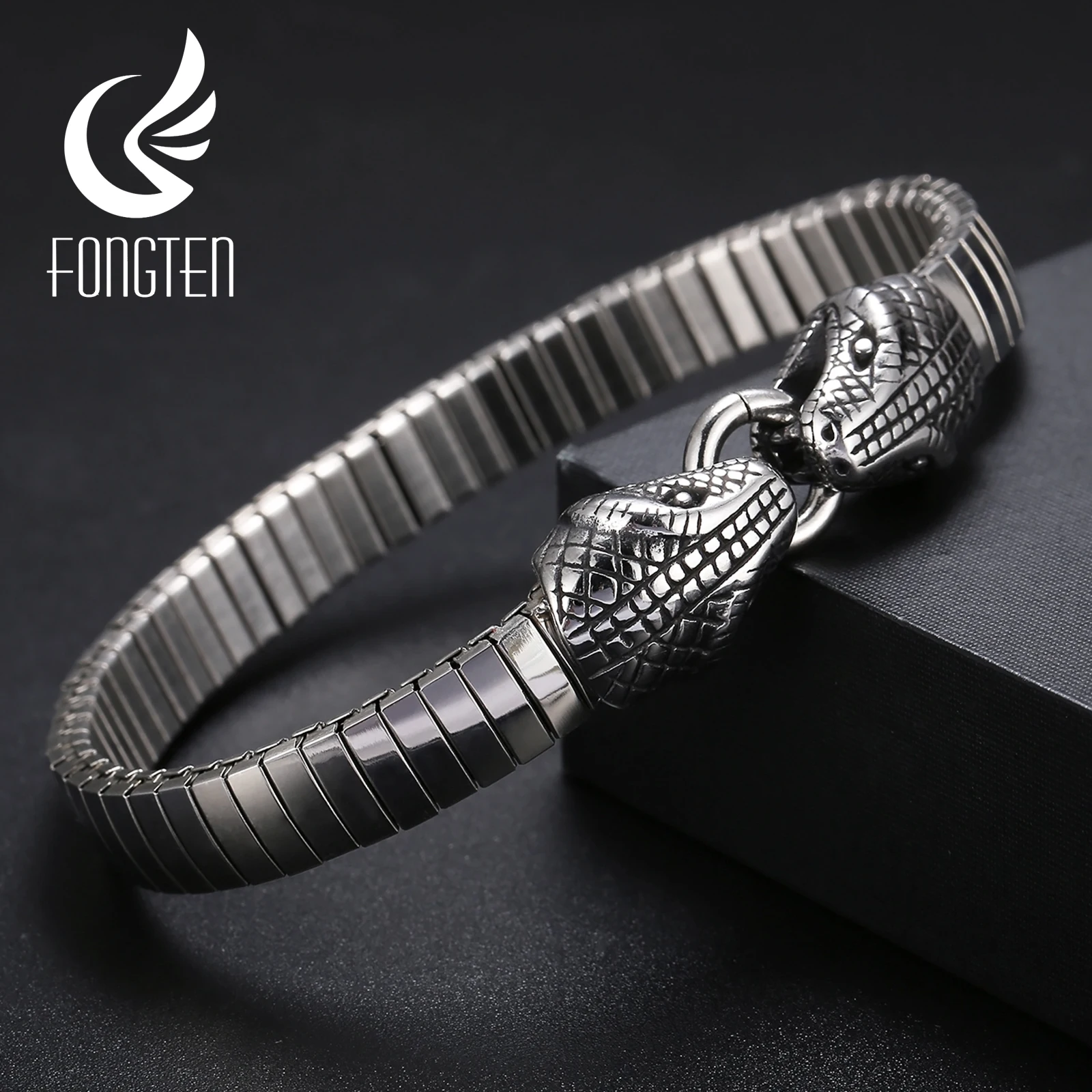 Snake Mens Link Chain Bracelet Stainless Steel Wrist Bangle Charms