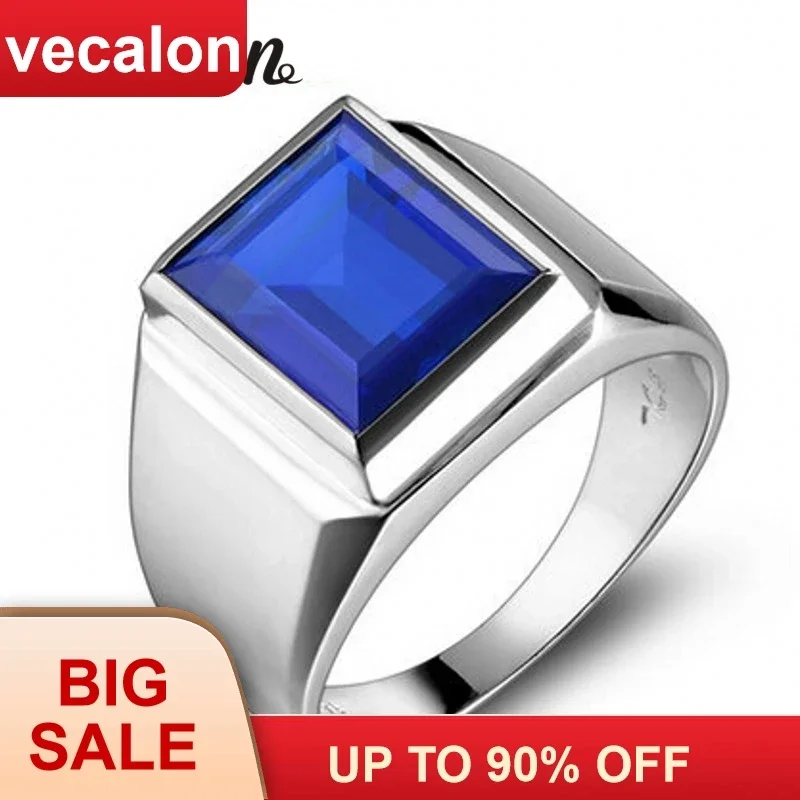 

Vecalon fashion Jewelry wedding Band ring for Men 8ct stone 5A Zircon cz 925 Sterling Silver male Engagement Finger ring