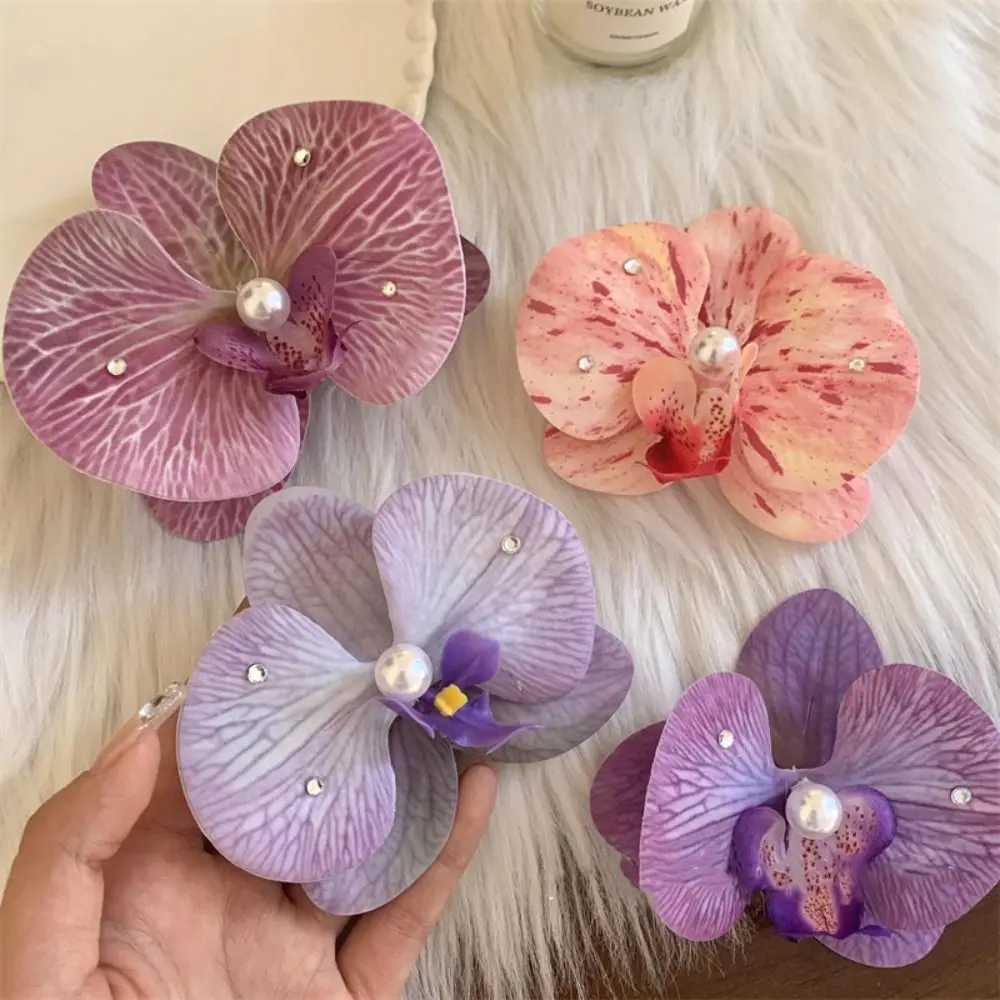 Pearl Flower Hair Clip Korean Style Cloth Orchid Flower Hairpin Headdress Seaside Vacation Headwear Girl Hair Clip Seaside