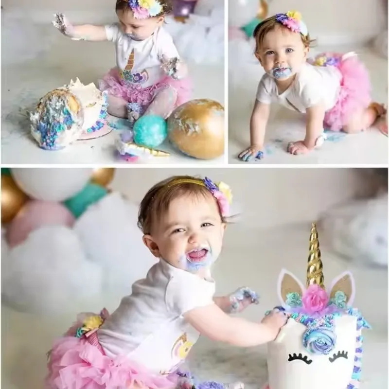Cute Unicorn Cake Topper with Eyelashes Magical Birthday Party Decor for Unicorn Cake Decoration Baby Shower Dessert Topper