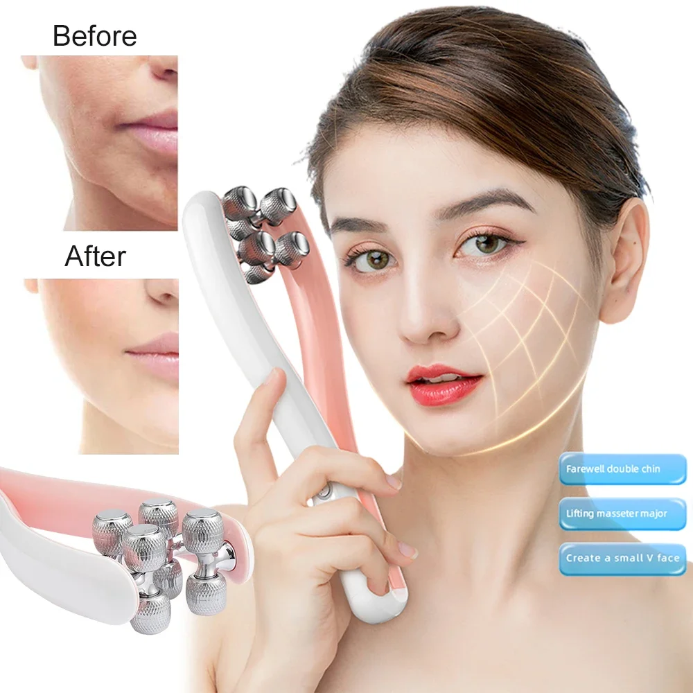Ems Facial Microcurrent Face Lifting hine V-Face Roller Massagegerät Hautverjüngung Anti-Falten-Schönheit_voghion.com