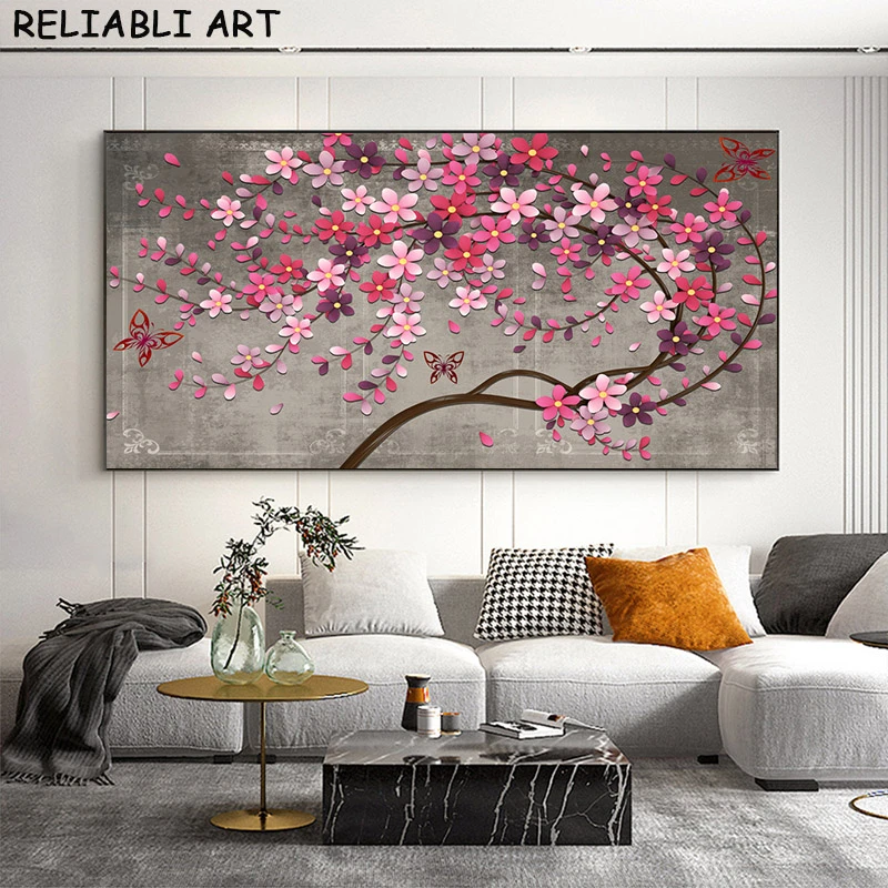 Modern Abstract Pink Flower Wall Art Canvas Painting Posters and Prints