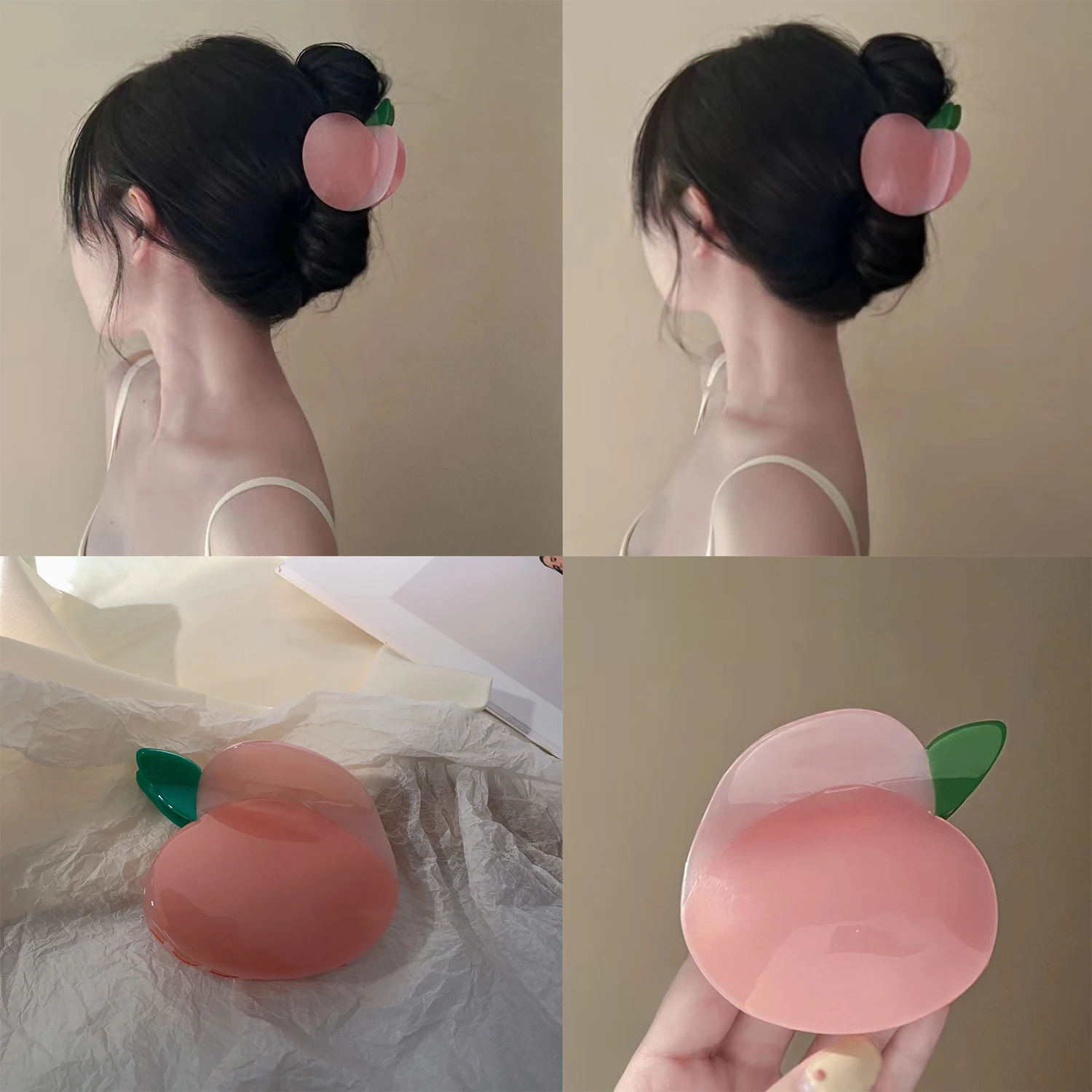 

Lovely Peach Acetate Claw Clip Hairpin Geometric Fruit Crab Hair Clip for Women Girls New Summer Hair Accessories