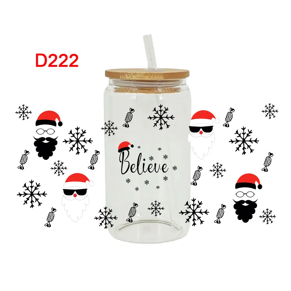 3D UV DTF Transfers Stickers 16oz Cup Wrap Snowflake Merry Christmas Printed for DIY Glass Ceramic Metal Leather Etc.