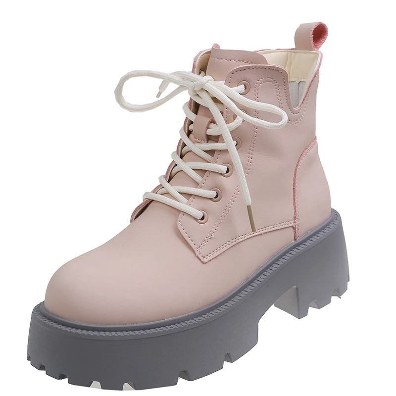 

Winter New Solid Leather Lace Up Side Zipper Thick Bottom Waterproof Platform Versatile and Comfortable Women's Fashion Boots
