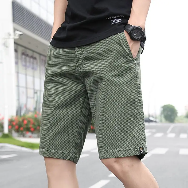 American Trendy Casual Loose Straight Shorts Men's Elastic Waist Drawstring Patchwork Pockets Straight Beach Cool Sport Shorts