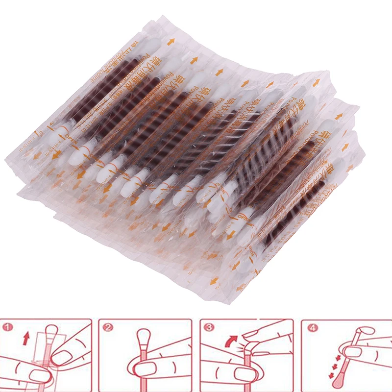 Disposable Iodine Cotton Swabs 50Pcs Disposable Medical Iodine Cotton Stick Bar Iodine Disinfected Cotton Swab