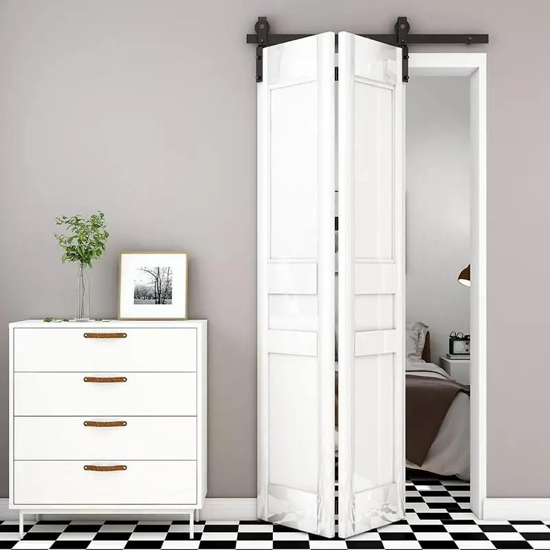Barn Door Hardware 24 Inches Black Bifold Sliding Door Track Heavy Duty Farm Hardware Smooth Sliding Barn