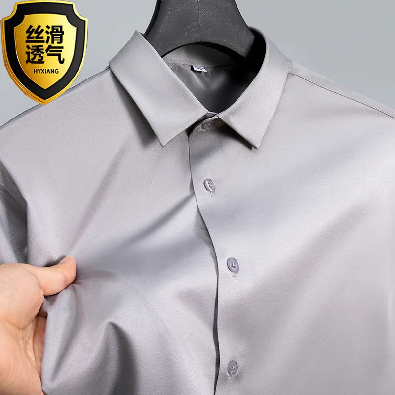Summer Shirt Men's Wrinkle Resistant Ice Silk Casual Shirt