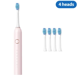 Rechargeable Sonic Electric Toothbrush with Smart Timer and Extra Brush Heads (Pink 4 heads)