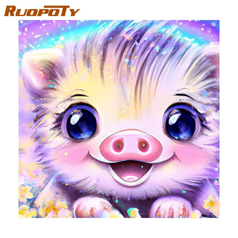 

RUOPOTY Painting By Numbers Kits Cute Pig Animals Picture By Numbers For Adults Starter Kit Handmade For Home Decoration