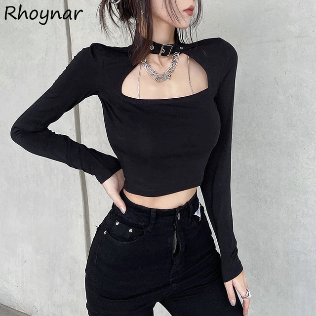 Gothic T-shirts Women America Hollow Out High Street Long Sleeve Dark Teens  Sexy Retros Slim Fashion Ulzzang Vintage Y2k Crop - T-shirts - AliExpress