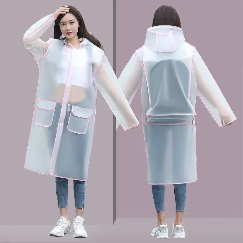 Waterproof Transparent Eva Long Ladies Raincoats Women Men Fashion Rain Coat Jackets Hooded With Schoolbag space