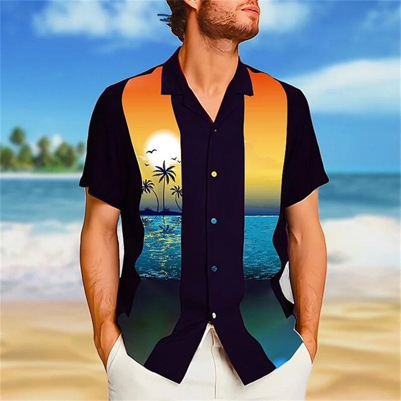 

Summer New Style Men's Holiday Shirt Coconut Tree 3D Printing Cuba Collar Casual Short-sleeved Beach Oversize In Vogue Shirt Top