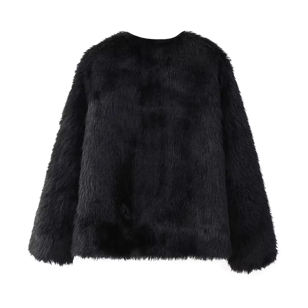 Jenny&Dave Elegant Short Jacket Women Top Autumn And Winter Ladies French Fashion Retro Fur Black Coat