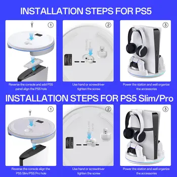 NEWDERY PS5 Charging Station for PlayStation 5/PS5 Slim/ PS5 Pro Disc & Digital Version Controllers With Adjustable RGB Light 5