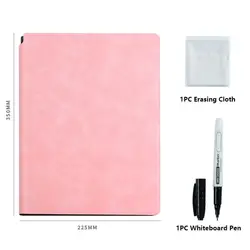 Eco - Friendly Reusable Leather Notebook with Erasable Whiteboard Pages and Accessories (Pink)