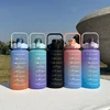 2000ml Large capacity plastic water bottle frosted gradient water bottle outdoor sports and fitness portable water kettles