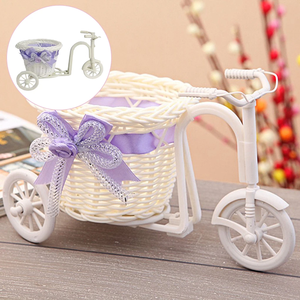 Tricycle Shaped Flower Basket Wedding Party Ceremony Decoration Bike Flower Storage Container, Purple