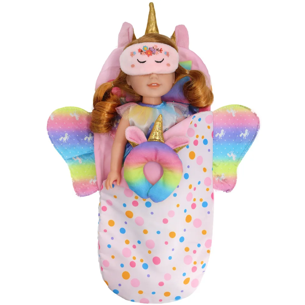 Rainbow Wing Doll Sleeping Bag With Eye Mask Set Suitable For Dolls Of Different Sizes, 10-18 Inch Doll Accessories, 43cm Newbor