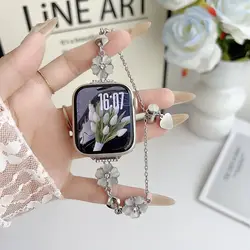 Elegant Floral Jewelry Watch Band - Adjustable Dressy Bracelet Strap - Iwatch S11 S10 42mm (Silver)
