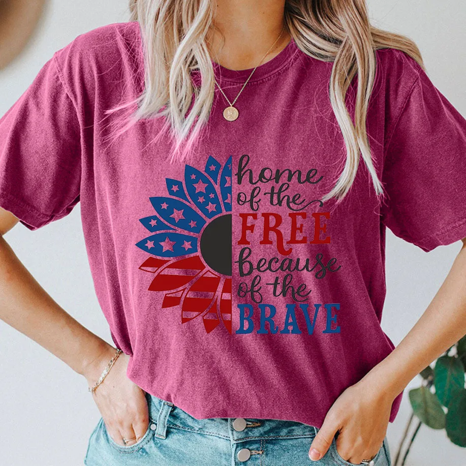 

YRYT New Summer Top Short Sleeve T-shirt Home of Free Independent Day Sunflower Print European and American Women's Wear